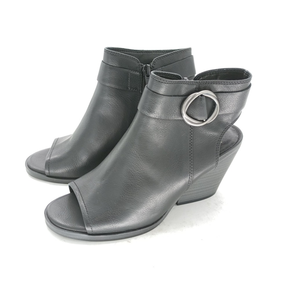 Frye & Co Boots Womens 6 Black Giavanna Open Toe Wedge Ankle Zip Booties  #87